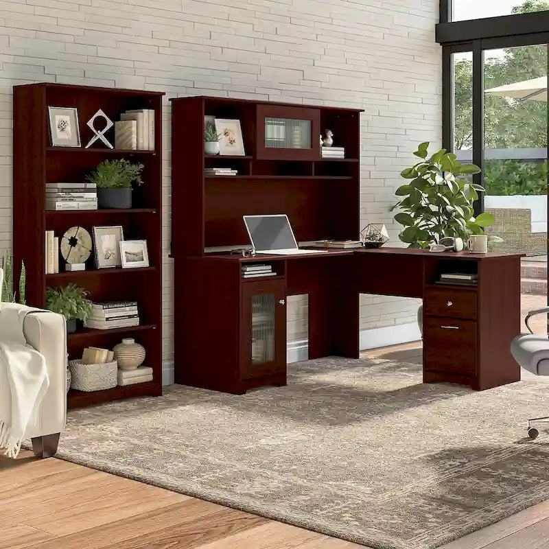 60W L-Desk with and 5 Shelf Bookcase by