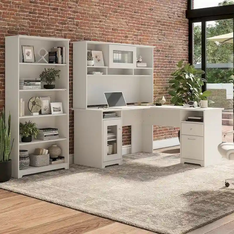 60W L-Desk with and 5 Shelf Bookcase by