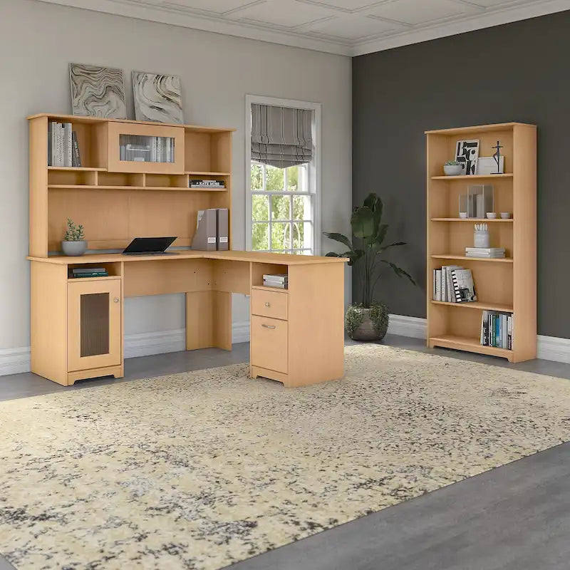 60W L-Desk with and 5 Shelf Bookcase by