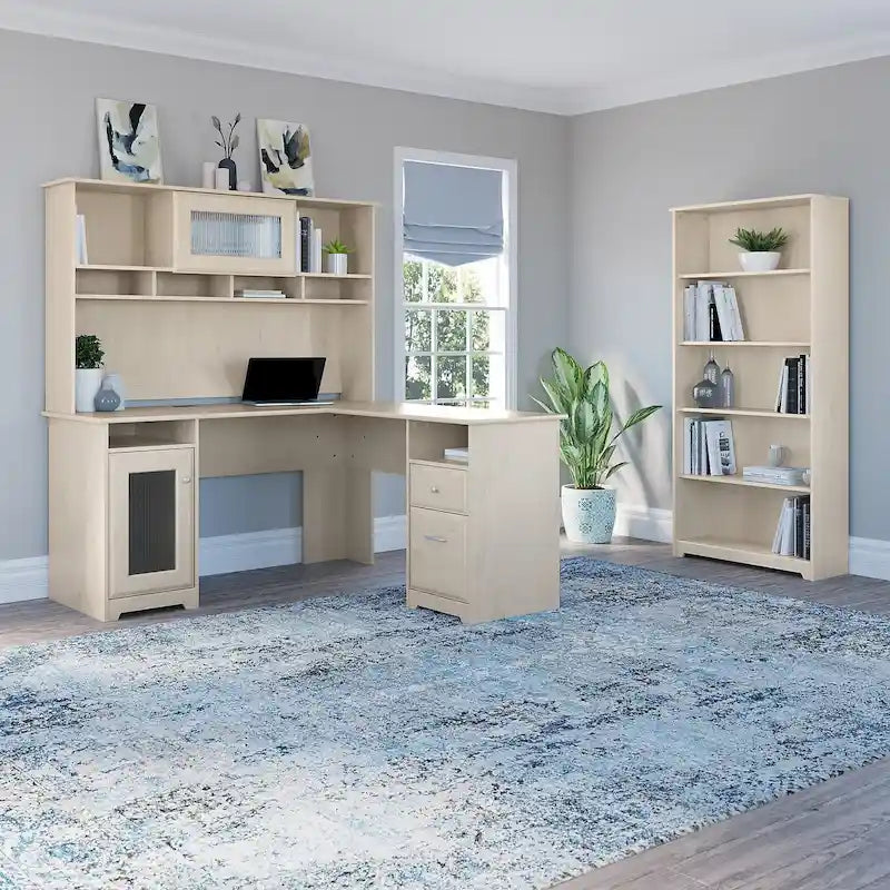 60W L-Desk with and 5 Shelf Bookcase by