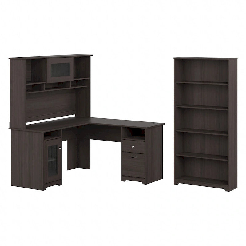 60W L-Desk with and 5 Shelf Bookcase by