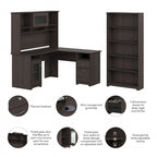 60W L-Desk with and 5 Shelf Bookcase by