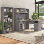 60W L-Desk with and 5 Shelf Bookcase by