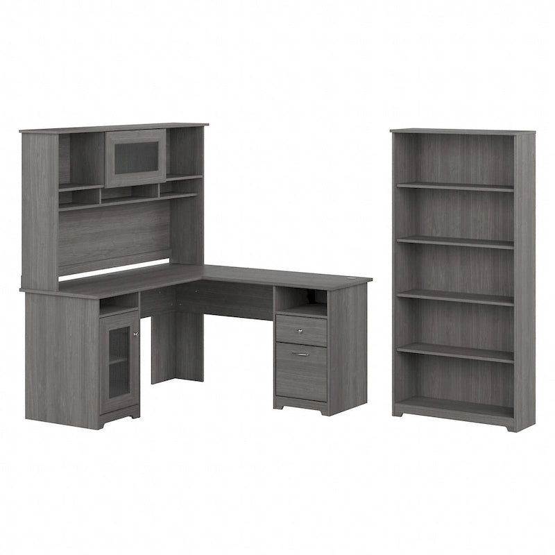 60W L-Desk with and 5 Shelf Bookcase by
