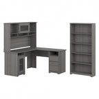 60W L-Desk with and 5 Shelf Bookcase by