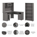 60W L-Desk with and 5 Shelf Bookcase by