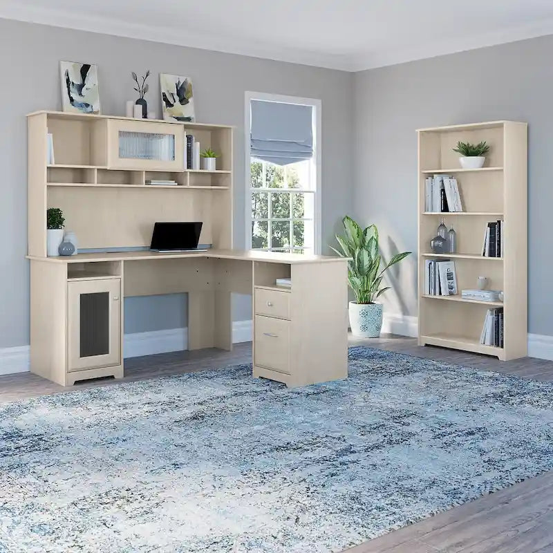 60W L-Desk with and 5 Shelf Bookcase by