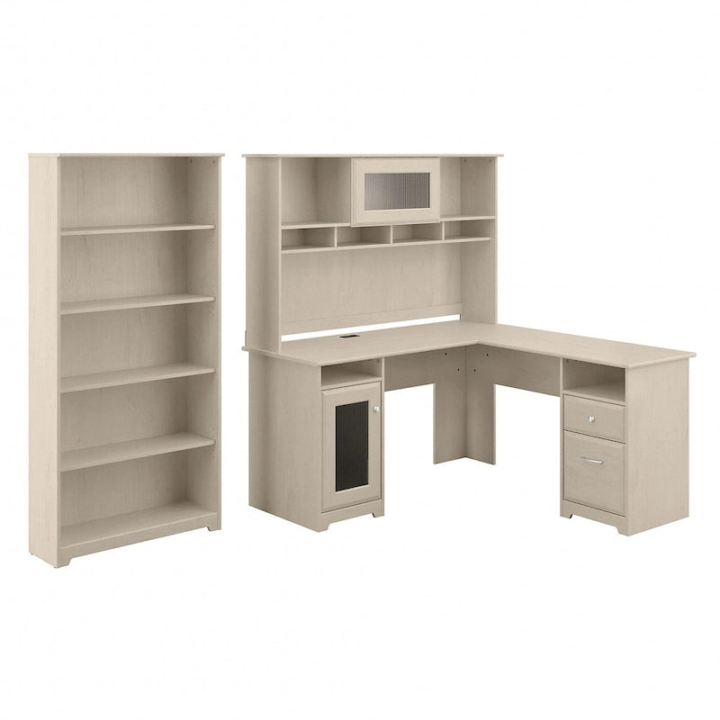 60W L-Desk with and 5 Shelf Bookcase by