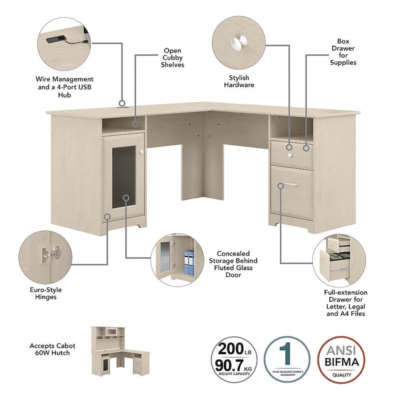 60W L-Desk with and 5 Shelf Bookcase by