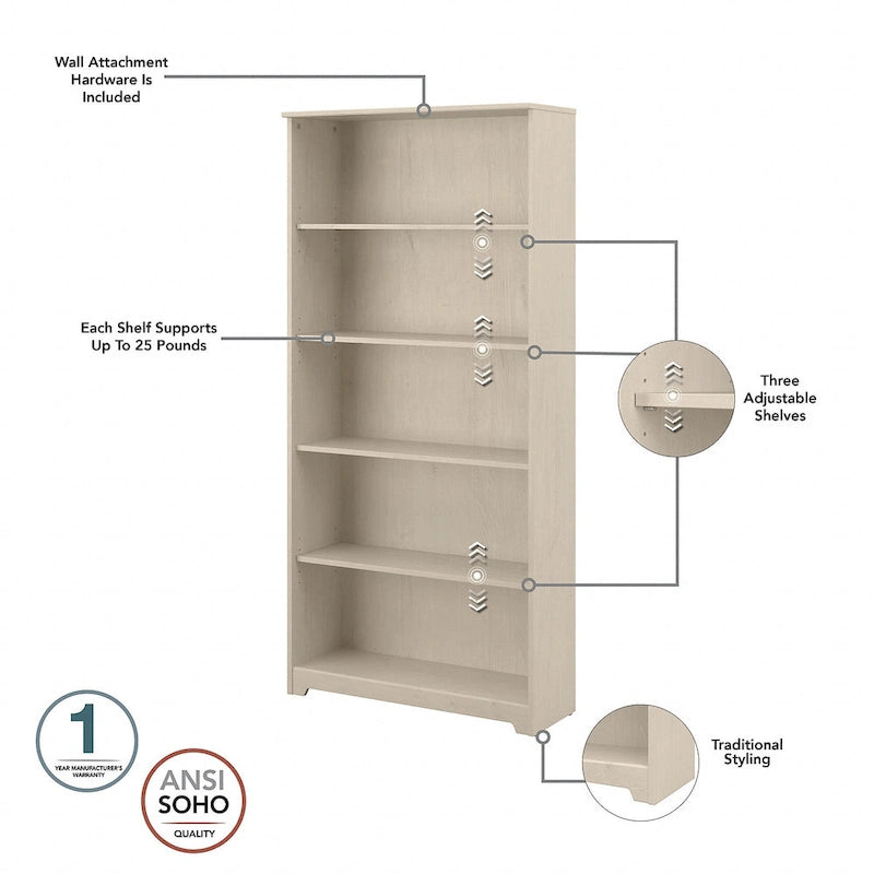 60W L-Desk with and 5 Shelf Bookcase by