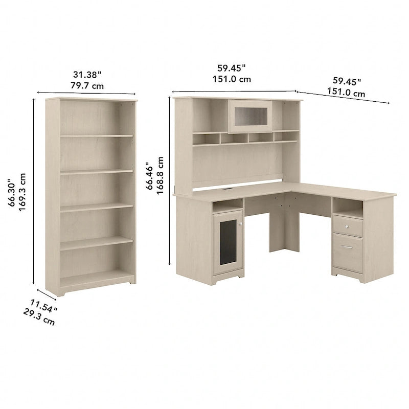 60W L-Desk with and 5 Shelf Bookcase by