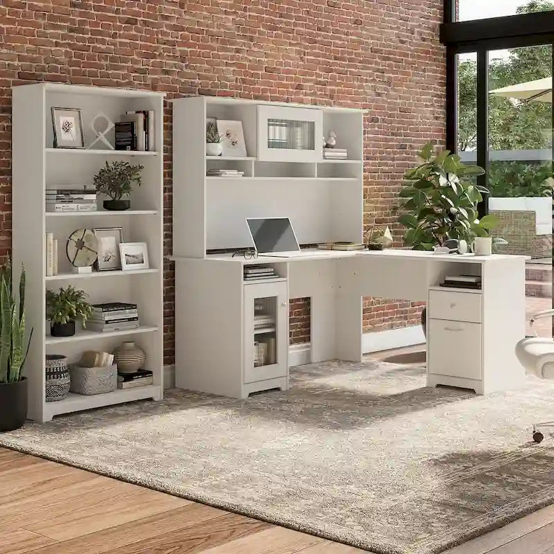 60W L-Desk with and 5 Shelf Bookcase by
