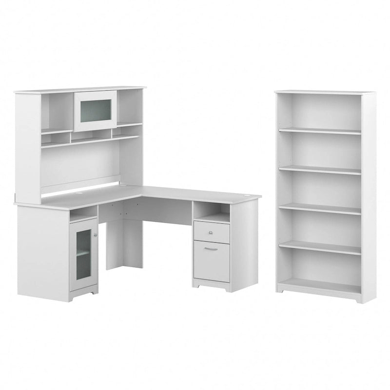 60W L-Desk with and 5 Shelf Bookcase by