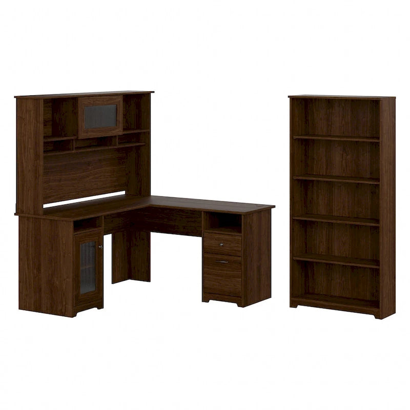 60W L-Desk with and 5 Shelf Bookcase by
