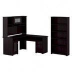 60W L-Desk with and 5 Shelf Bookcase by