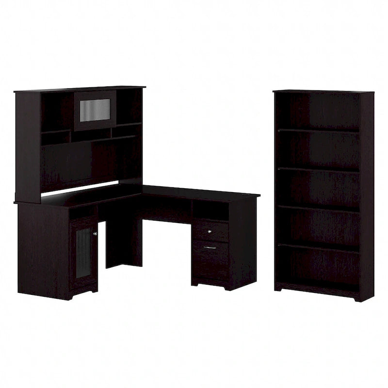 60W L-Desk with and 5 Shelf Bookcase by