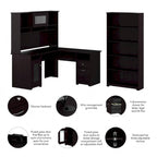 60W L-Desk with and 5 Shelf Bookcase by