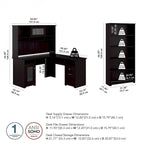 60W L-Desk with and 5 Shelf Bookcase by