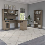 60W L-Desk with and 5 Shelf Bookcase by