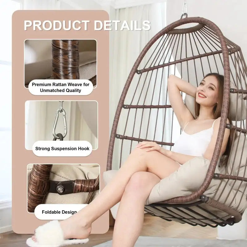 Indoor Luxury Hanging Chair Stand, 350 lbs Outdoor Chair with No Stand, Swing Chair Stand