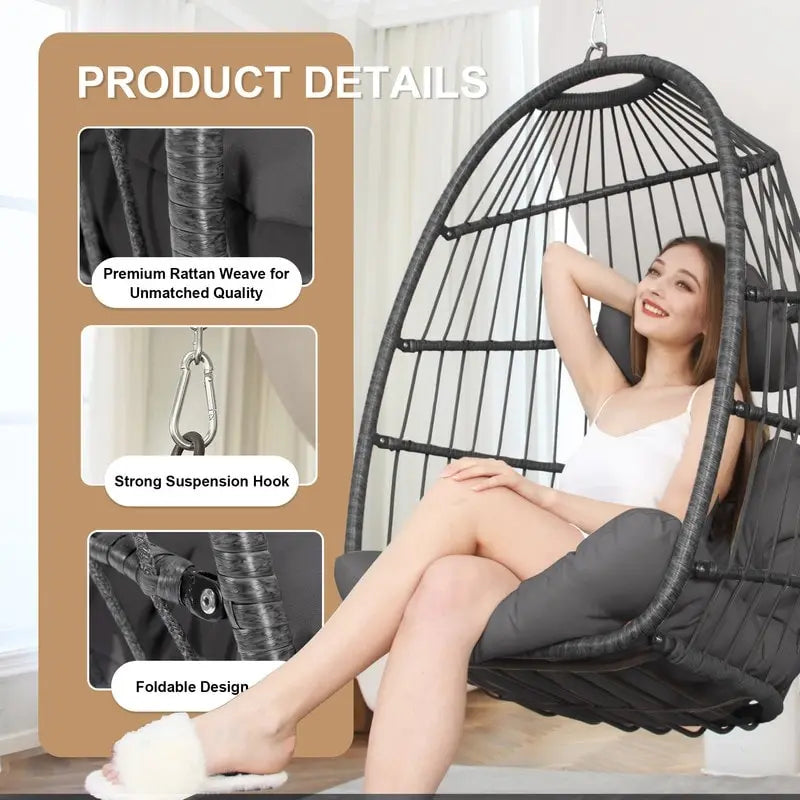 Indoor Luxury Hanging Chair Stand, 350 lbs Outdoor Chair with No Stand, Swing Chair Stand