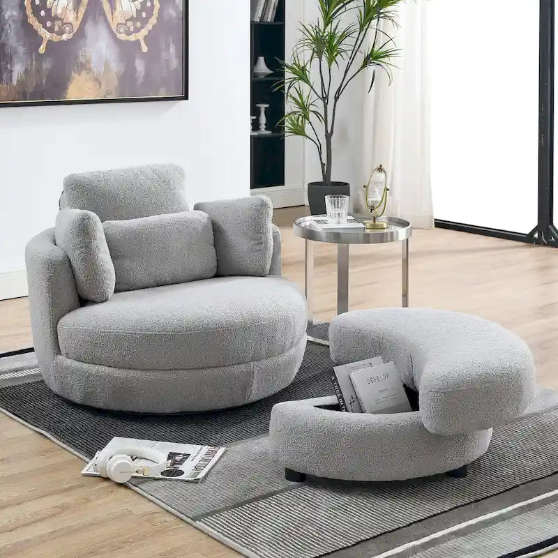 Cuddle Barrel Chair with moon storage ottoman