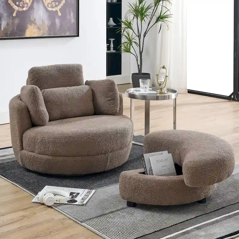 Cuddle Barrel Chair with moon storage ottoman