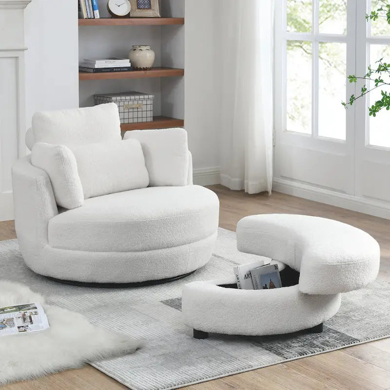 Cuddle Barrel Chair with moon storage ottoman