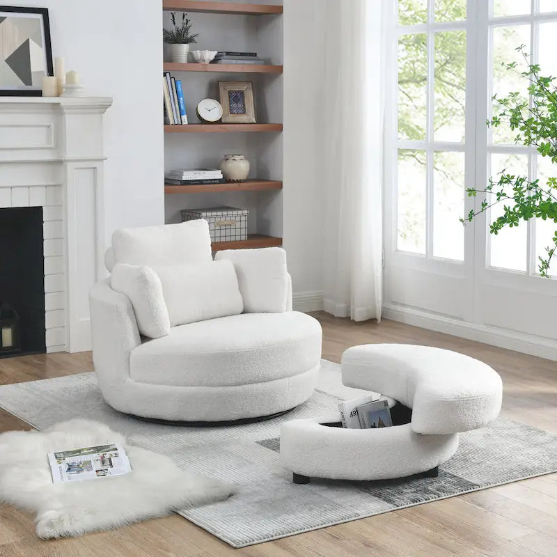 Cuddle Barrel Chair with moon storage ottoman
