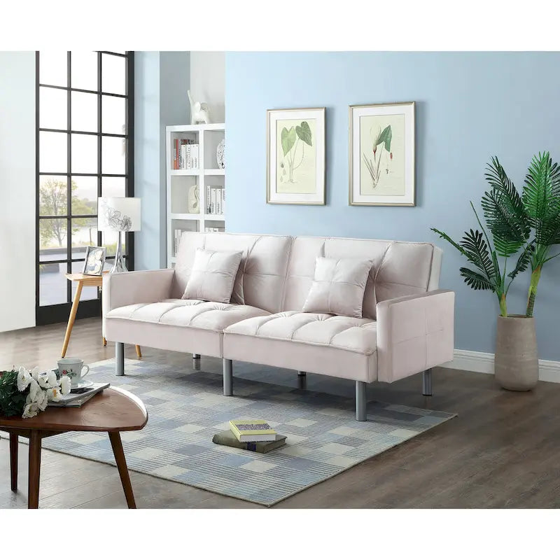 75.6 Lovely Velvet Convertible Sleeper Sofa Bed Seats