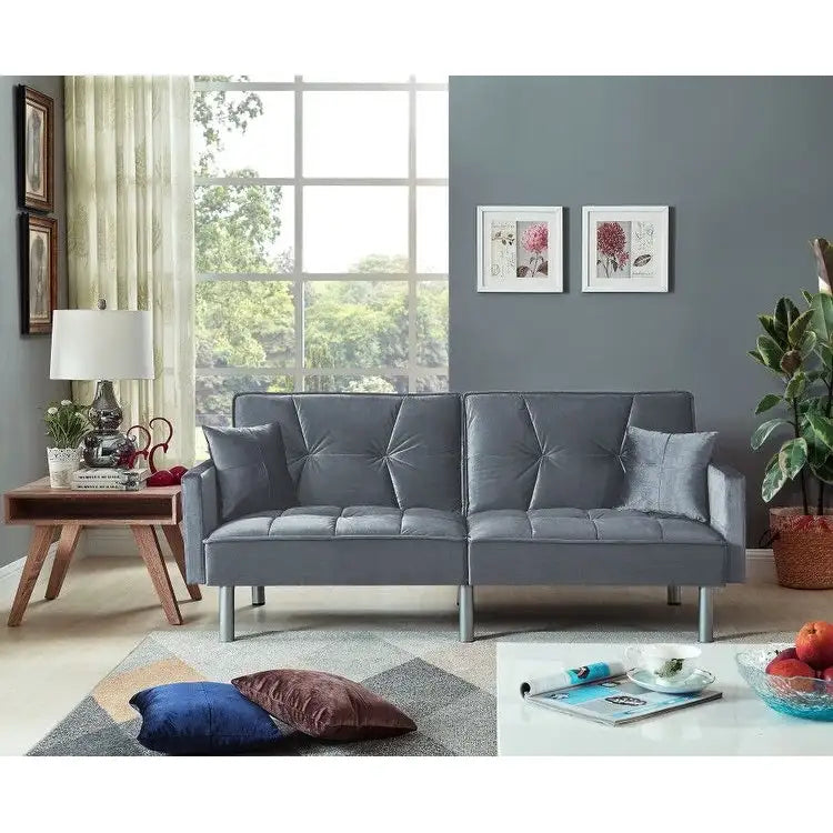 75.6 Lovely Velvet Convertible Sleeper Sofa Bed Seats