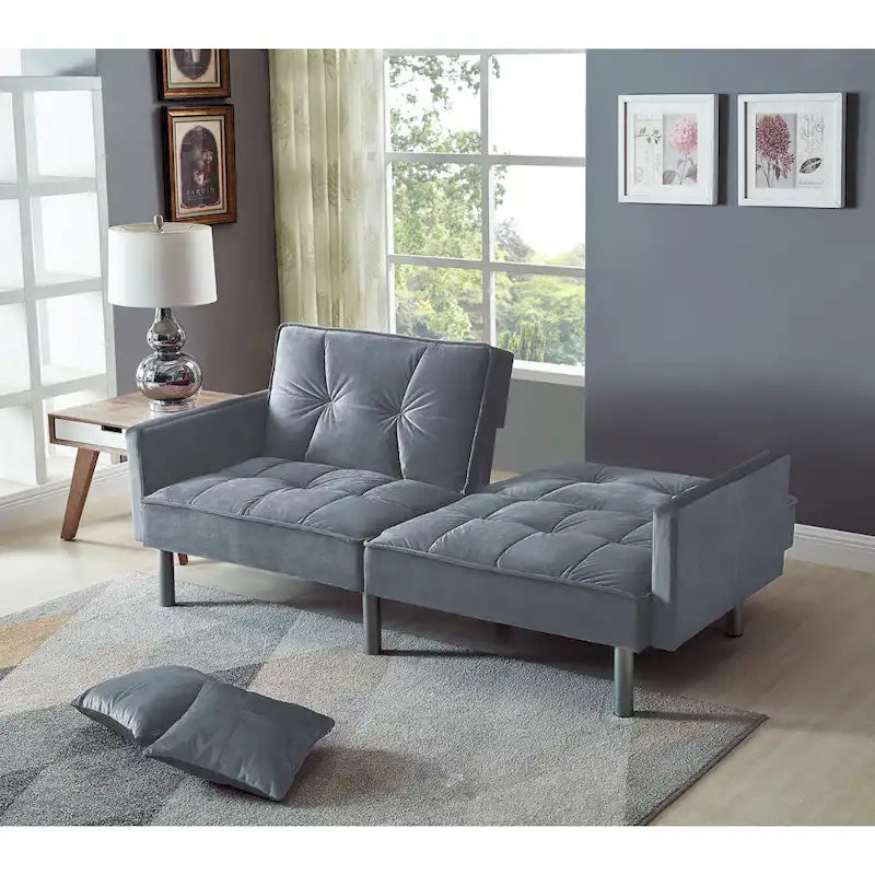 75.6 Lovely Velvet Convertible Sleeper Sofa Bed Seats
