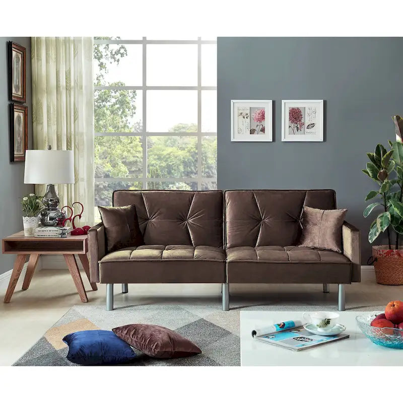 75.6 Lovely Velvet Convertible Sleeper Sofa Bed Seats