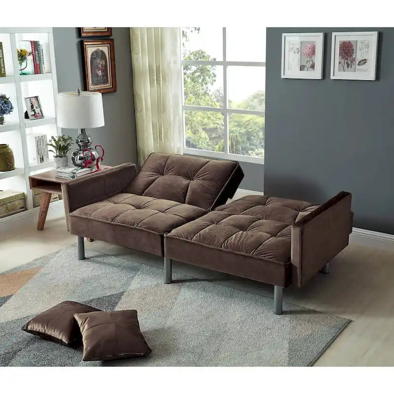 75.6 Lovely Velvet Convertible Sleeper Sofa Bed Seats