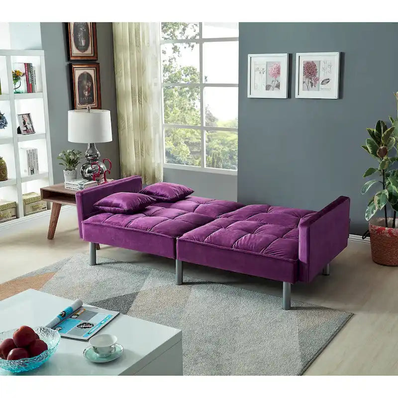 75.6 Lovely Velvet Convertible Sleeper Sofa Bed Seats