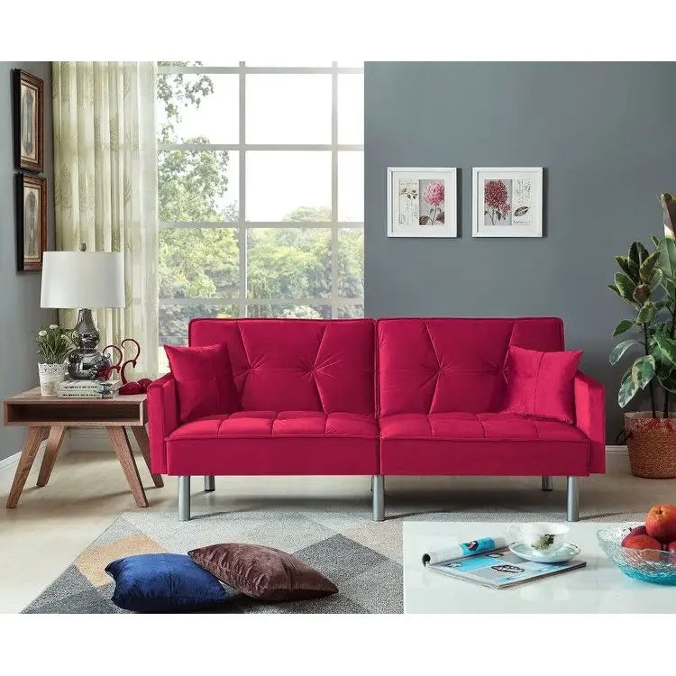 75.6 Lovely Velvet Convertible Sleeper Sofa Bed Seats