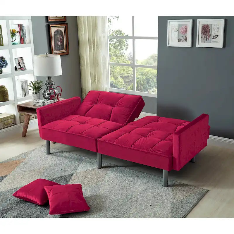 75.6 Lovely Velvet Convertible Sleeper Sofa Bed Seats