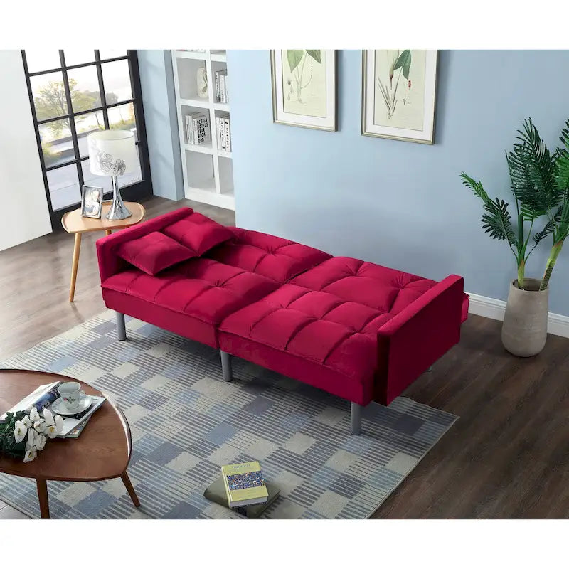 75.6 Lovely Velvet Convertible Sleeper Sofa Bed Seats