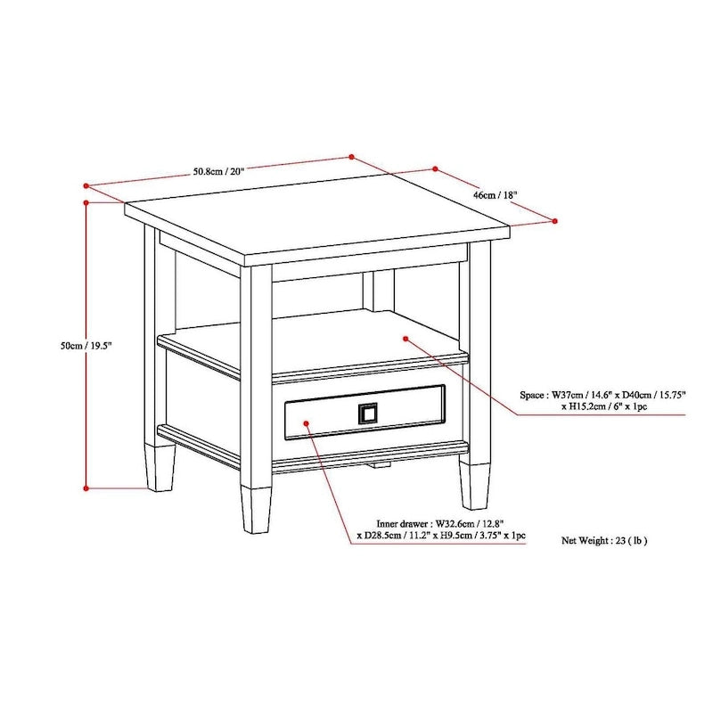 20 inch Wide Rectangle Transitional Side Table - 20 inch Wide