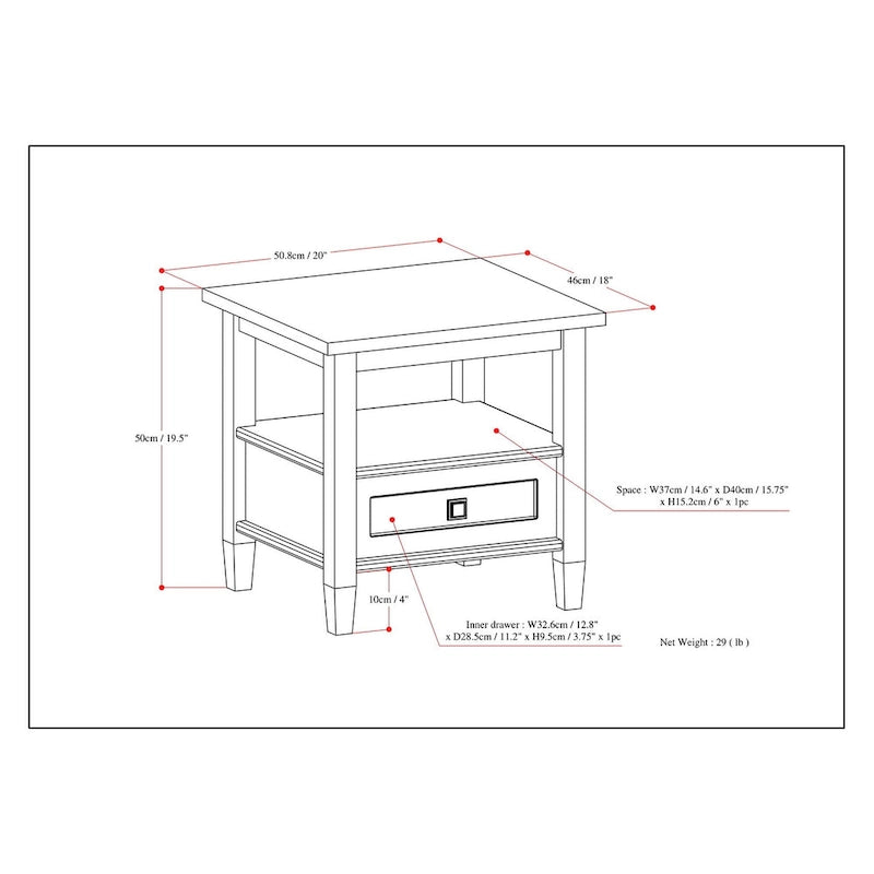 20 inch Wide Rectangle Transitional Side Table - 20 inch Wide