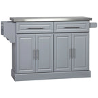 Rolling Kitchen Island with Storage, Portable Kitchen Cart with Stainless Top, Gray