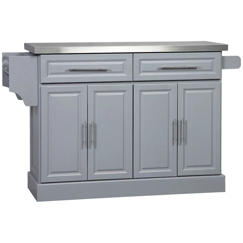 Rolling Kitchen Island with Storage, Portable Kitchen Cart with Stainless Top, Gray