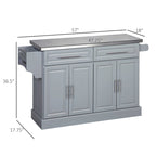 Rolling Kitchen Island with Storage, Portable Kitchen Cart with Stainless Top, Gray