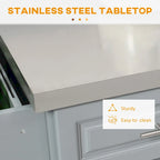 Rolling Kitchen Island with Storage, Portable Kitchen Cart with Stainless Top, Gray
