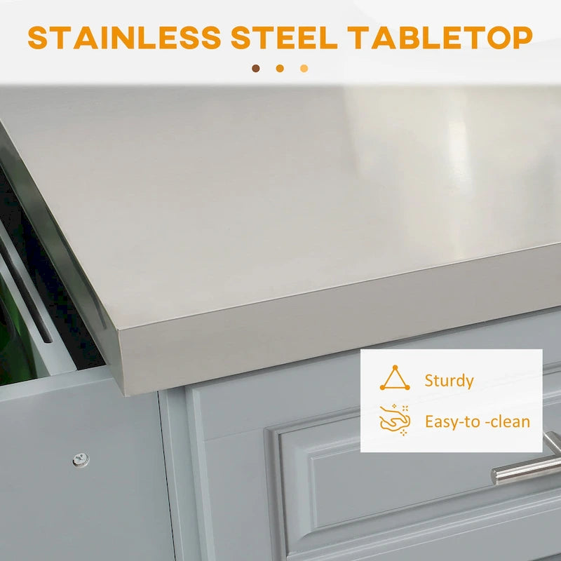 Rolling Kitchen Island with Storage, Portable Kitchen Cart with Stainless Top, Gray