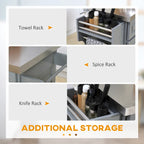 Rolling Kitchen Island with Storage, Portable Kitchen Cart with Stainless Top, Gray