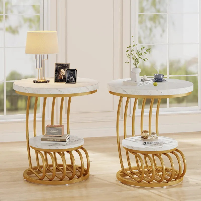 Round Table, 2 Side Table for Living Room