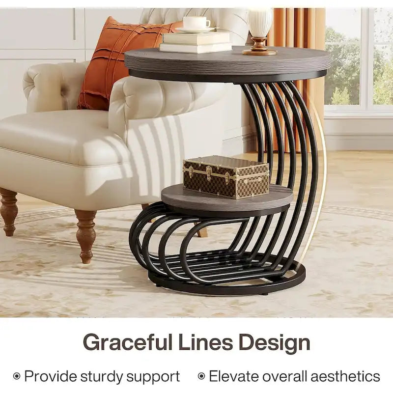 Round Table, 2 Side Table for Living Room
