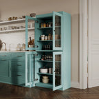 100% Pantry Cabinet with Frosted, Clear Glass or Solid Doors and Adjustable Shelves