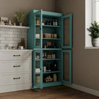 100% Pantry Cabinet with Frosted, Clear Glass or Solid Doors and Adjustable Shelves